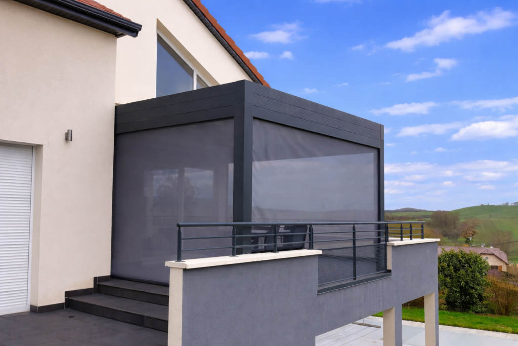 Pergola bioclimatique avec LEDs et stores ZIP à Anthelupt